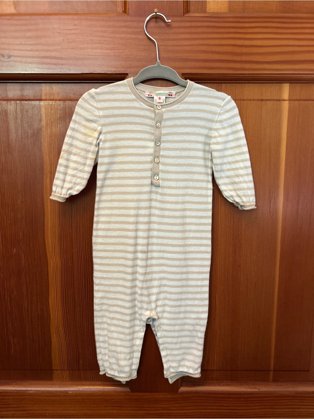 Bonpoint Cream and White Striped Footie One-Piece